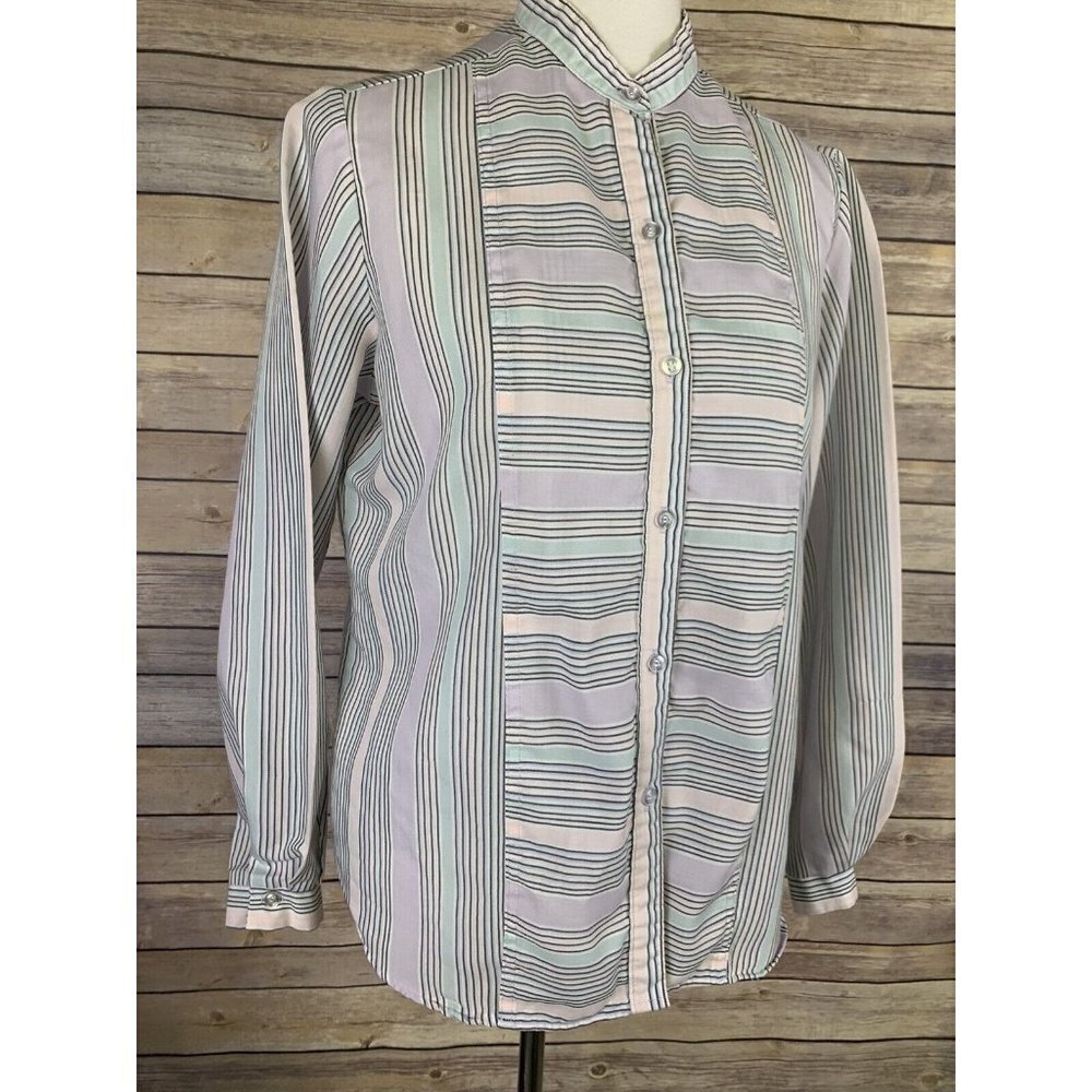 Cheryl Tiegs Womens 14 Vintage Blouse Striped Button Front Long Sleeve Boho - Picture 3 of 9